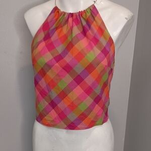 Women's Size Small Gingham Plaid Halter Top Crop Spring